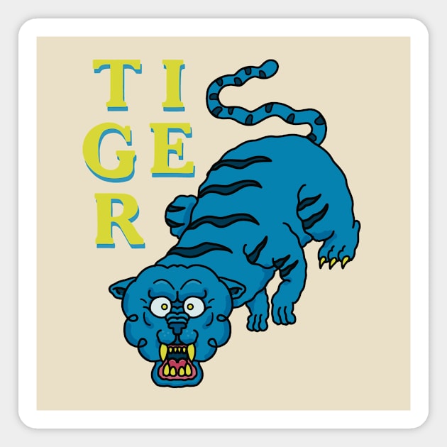 Japanese Tattoo style blue Tiger Magnet by HULY 